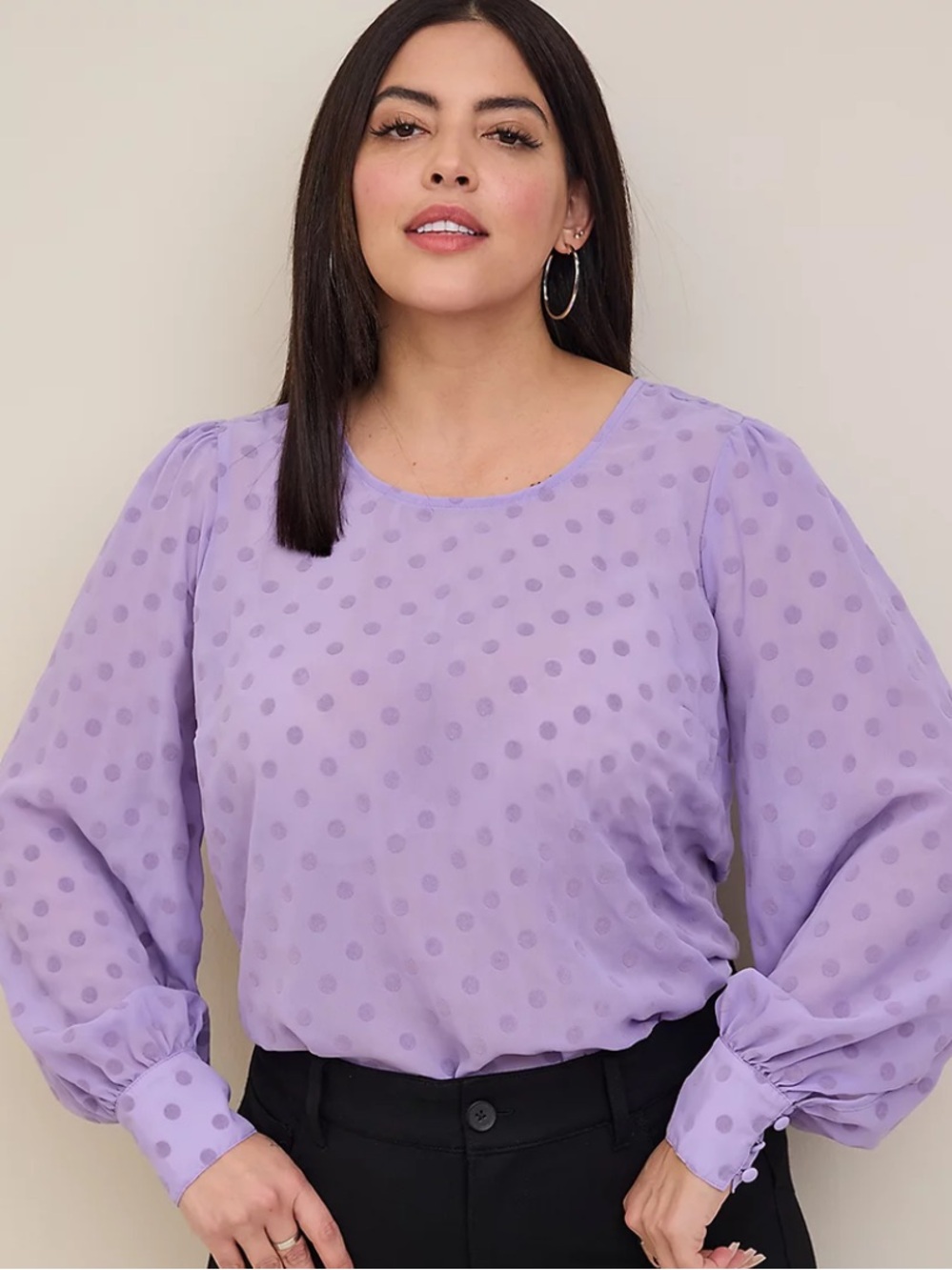 Torrid Purple Chiffon Clip Dot Puff Sleeve Top 2X